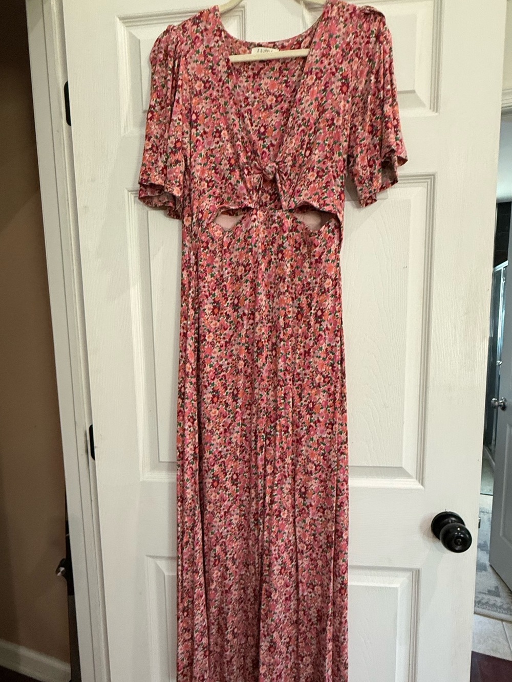 Z Supply Pink Floral Cutout Maxi Dress with Flutter Sleeves